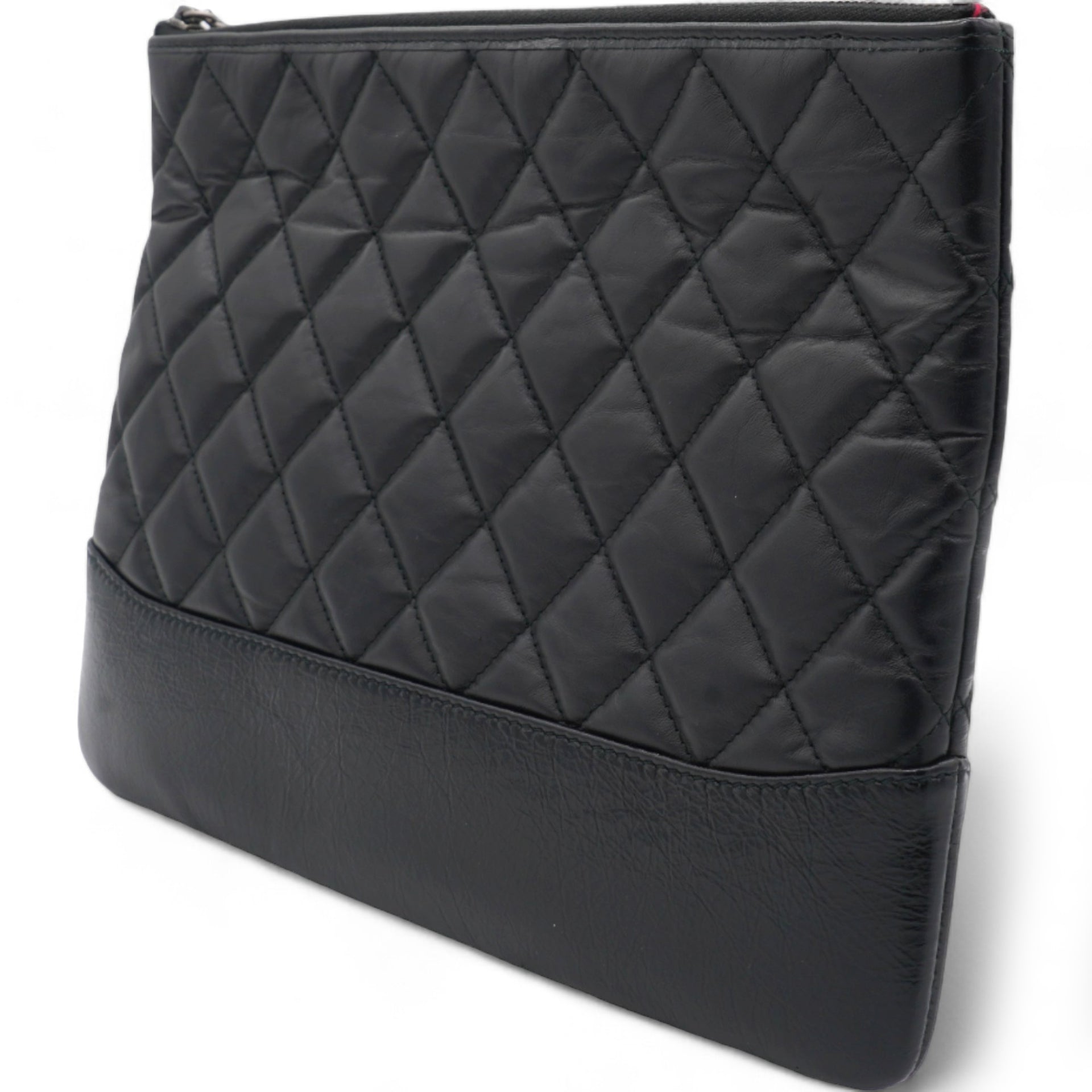 Aged Calfskin Quilted Medium Gabrielle Cosmetic Case Black