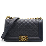 Caviar Quilted Medium Boy Flap Navy