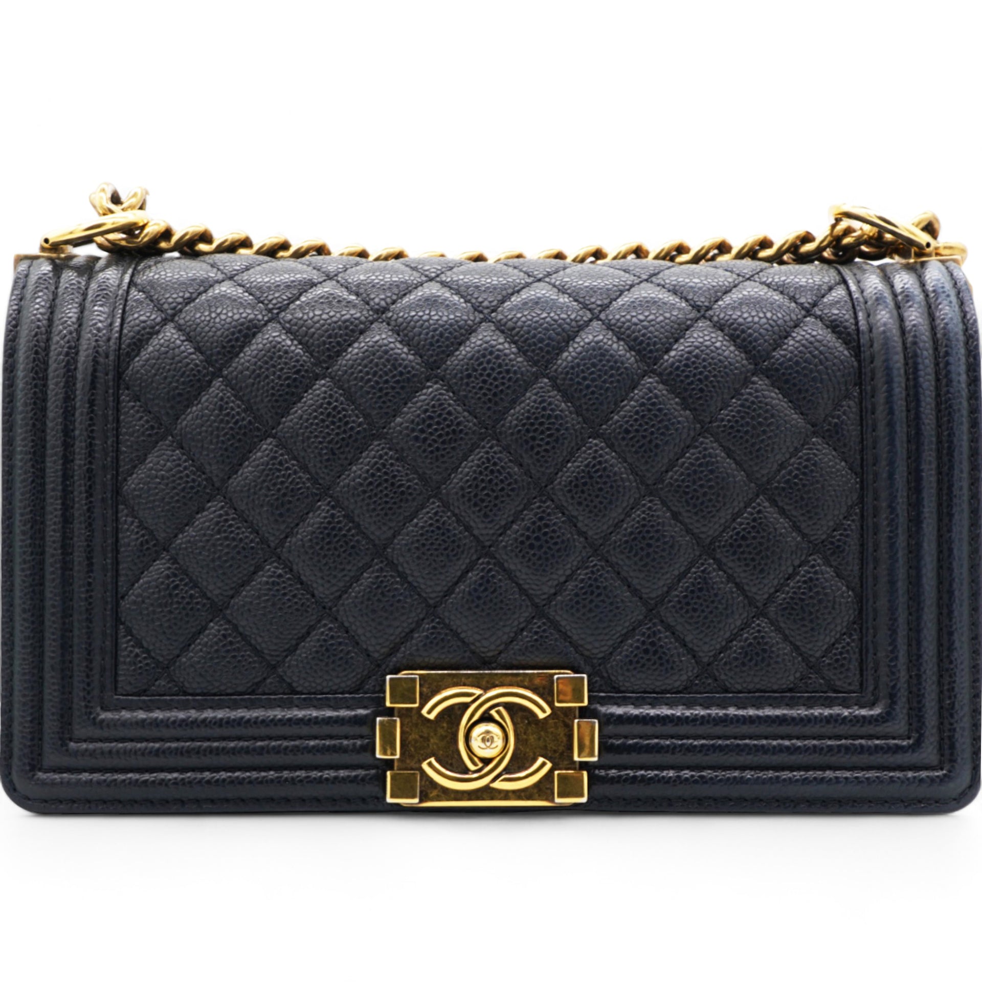 Caviar Quilted Medium Boy Flap Navy