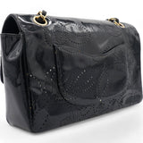 Patent Perforated Camellia Medium Single Flap Black