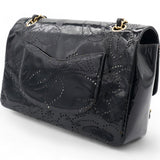 Patent Perforated Camellia Medium Single Flap Black