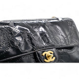 Patent Perforated Camellia Medium Single Flap Black