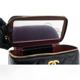 Lambskin Quilted Small Pearl Crush Vanity Case With Chain Black