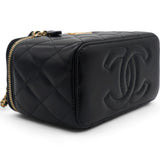 Lambskin Quilted Small Pearl Crush Vanity Case With Chain Black