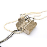 Metal Lambskin Pearl Chain Flap Bag