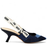 Denim Ribbon Patchwork J'Adior Slingback 65mm Pumps Size35.5