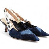 Denim Ribbon Patchwork J'Adior Slingback 65mm Pumps Size35.5