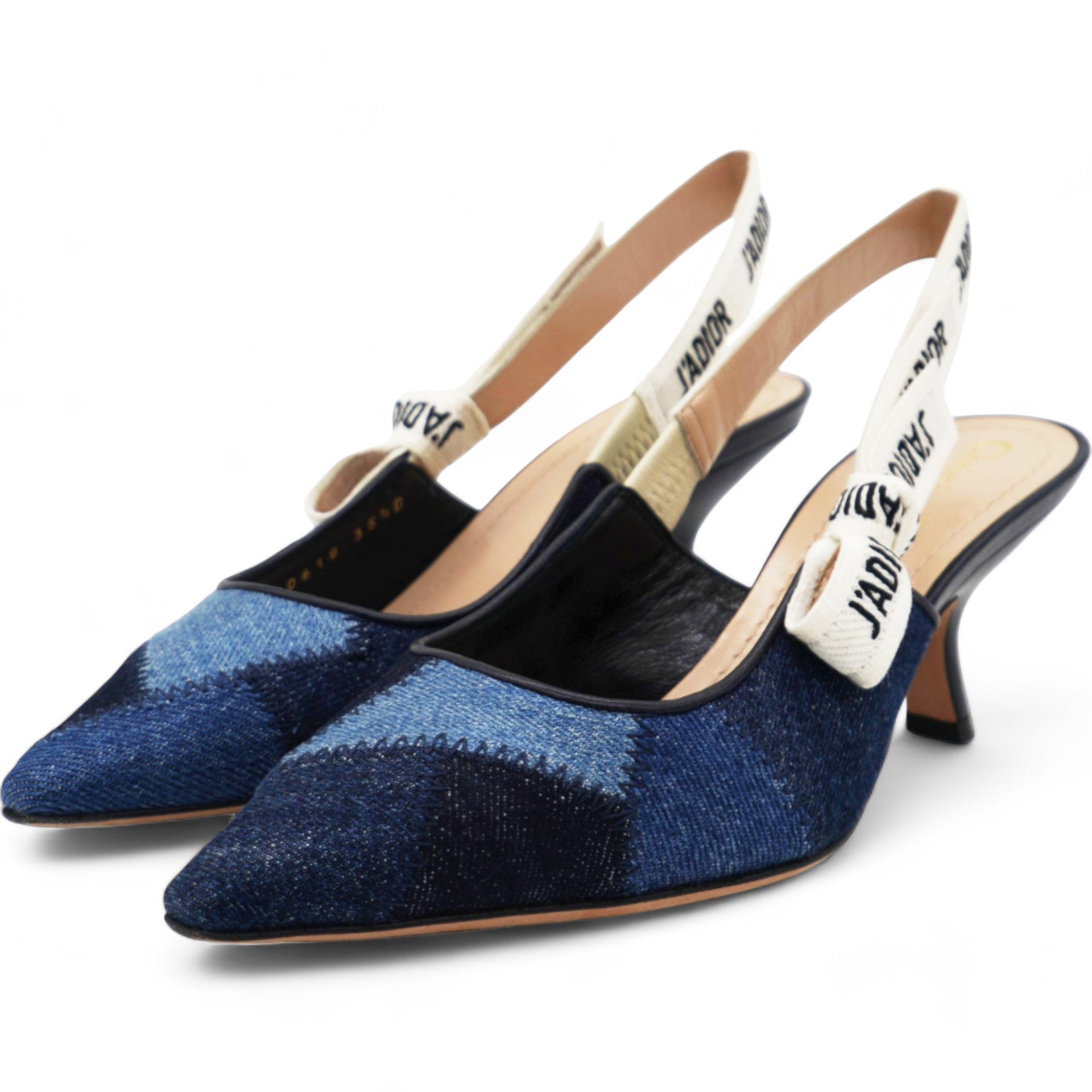 Denim Ribbon Patchwork J'Adior Slingback 65mm Pumps Size35.5