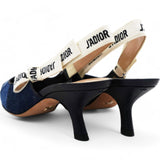 Denim Ribbon Patchwork J'Adior Slingback 65mm Pumps Size35.5