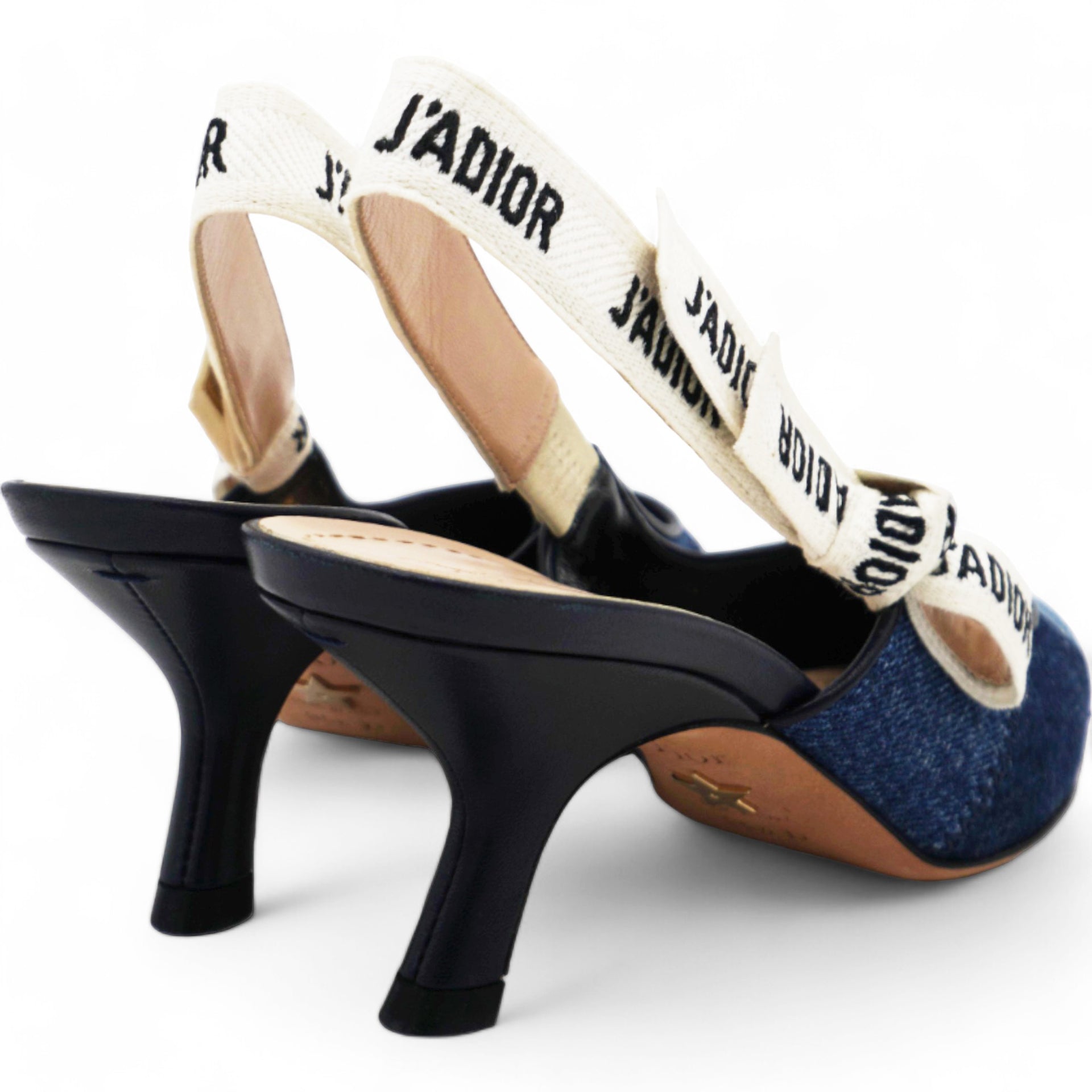 Denim Ribbon Patchwork J'Adior Slingback 65mm Pumps Size35.5