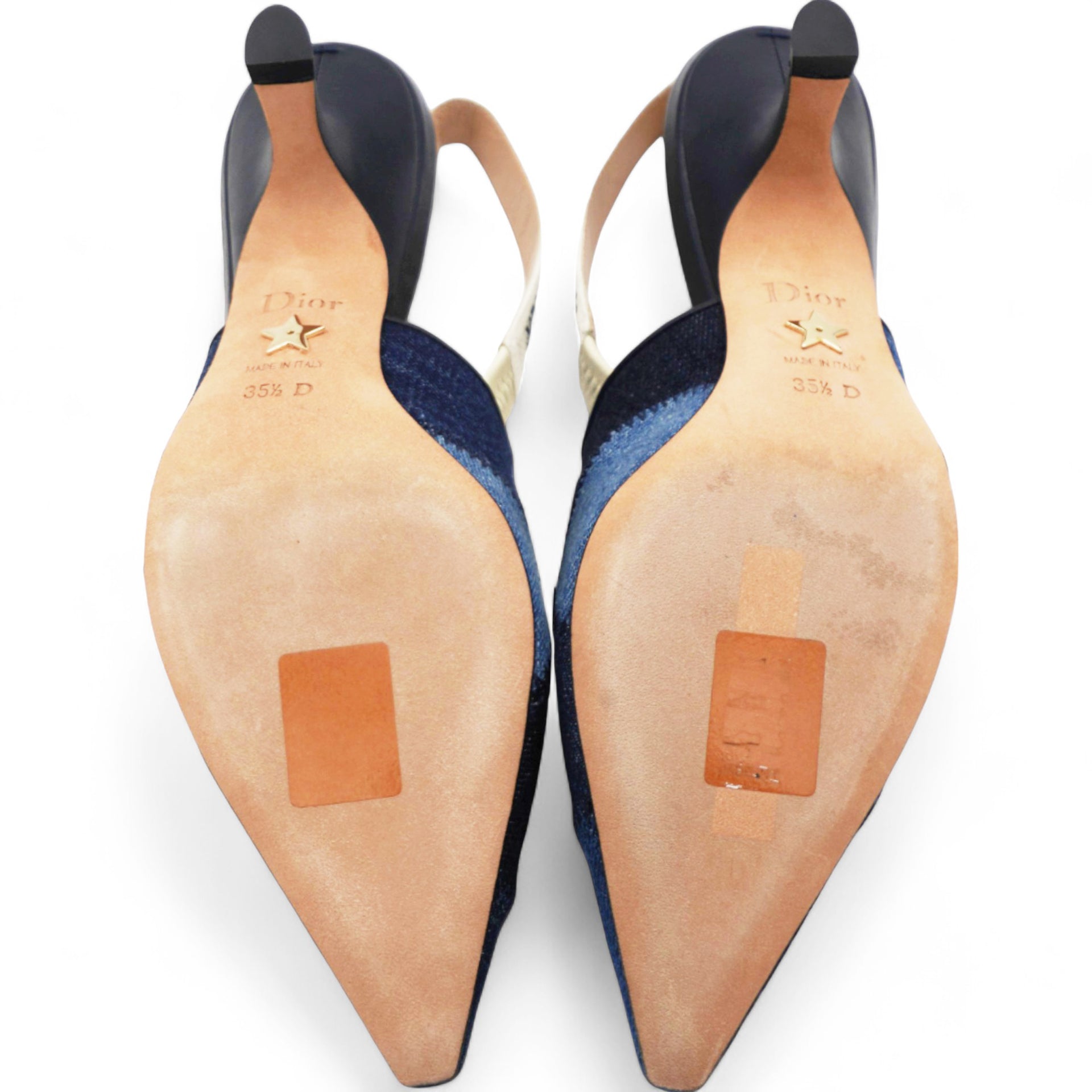 Denim Ribbon Patchwork J'Adior Slingback 65mm Pumps Size35.5