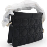 Lambskin Cannage Mini Top Handle Drawstring Bag Black