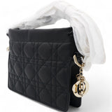 Lambskin Cannage Mini Top Handle Drawstring Bag Black