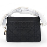 Lambskin Cannage Mini Top Handle Drawstring Bag Black