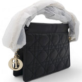 Lambskin Cannage Mini Top Handle Drawstring Bag Black