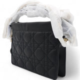 Lambskin Cannage Mini Top Handle Drawstring Bag Black