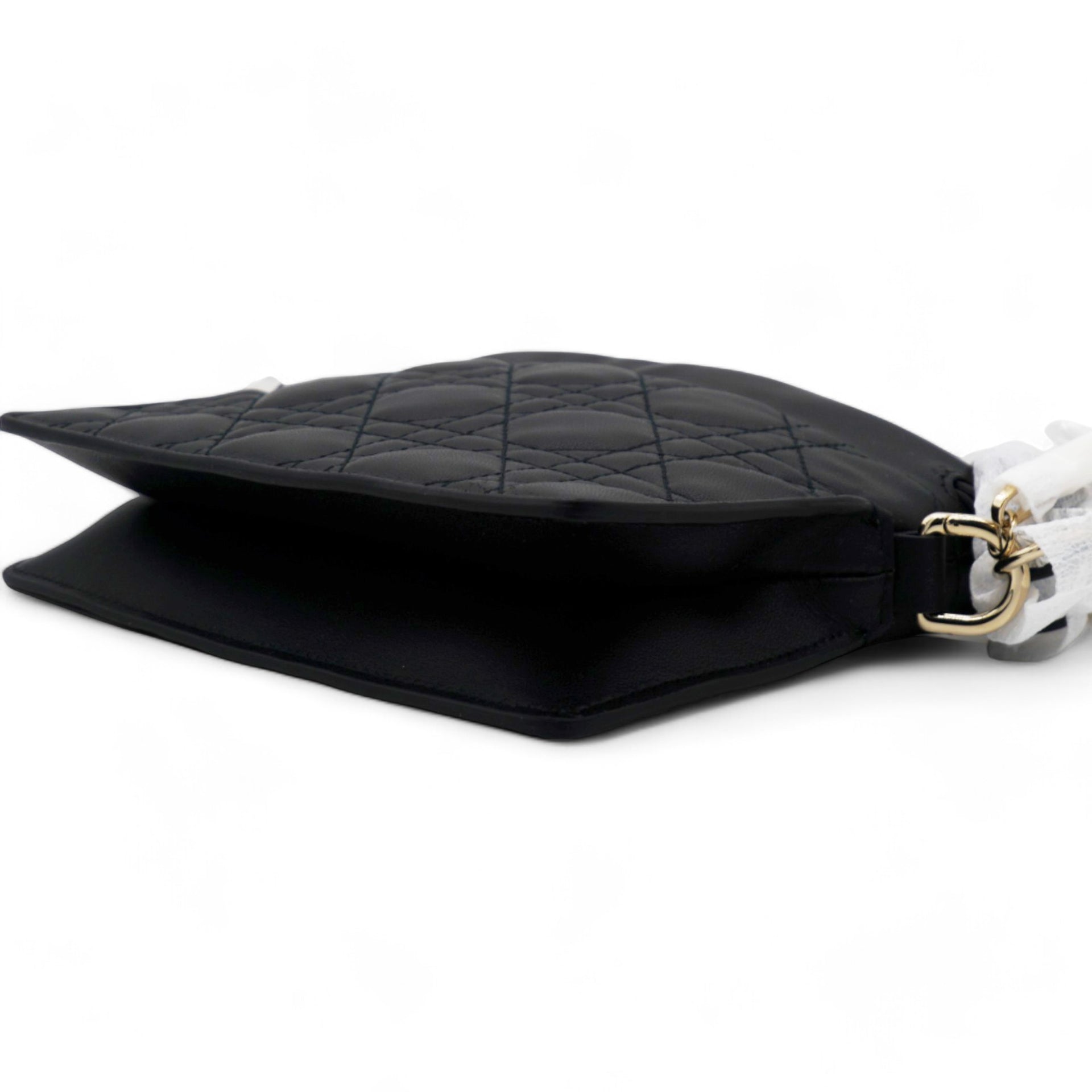 Lambskin Cannage Mini Top Handle Drawstring Bag Black