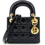 Patent Cannage Mini Lady Dior Black