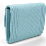 Caviar Chevron Quilted Boy Card Holder Wallet Light Blue