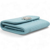 Caviar Chevron Quilted Boy Card Holder Wallet Light Blue