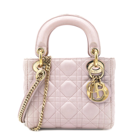 Christian Dior Pink Studded Leather Supple Mini Lady Dior Bag