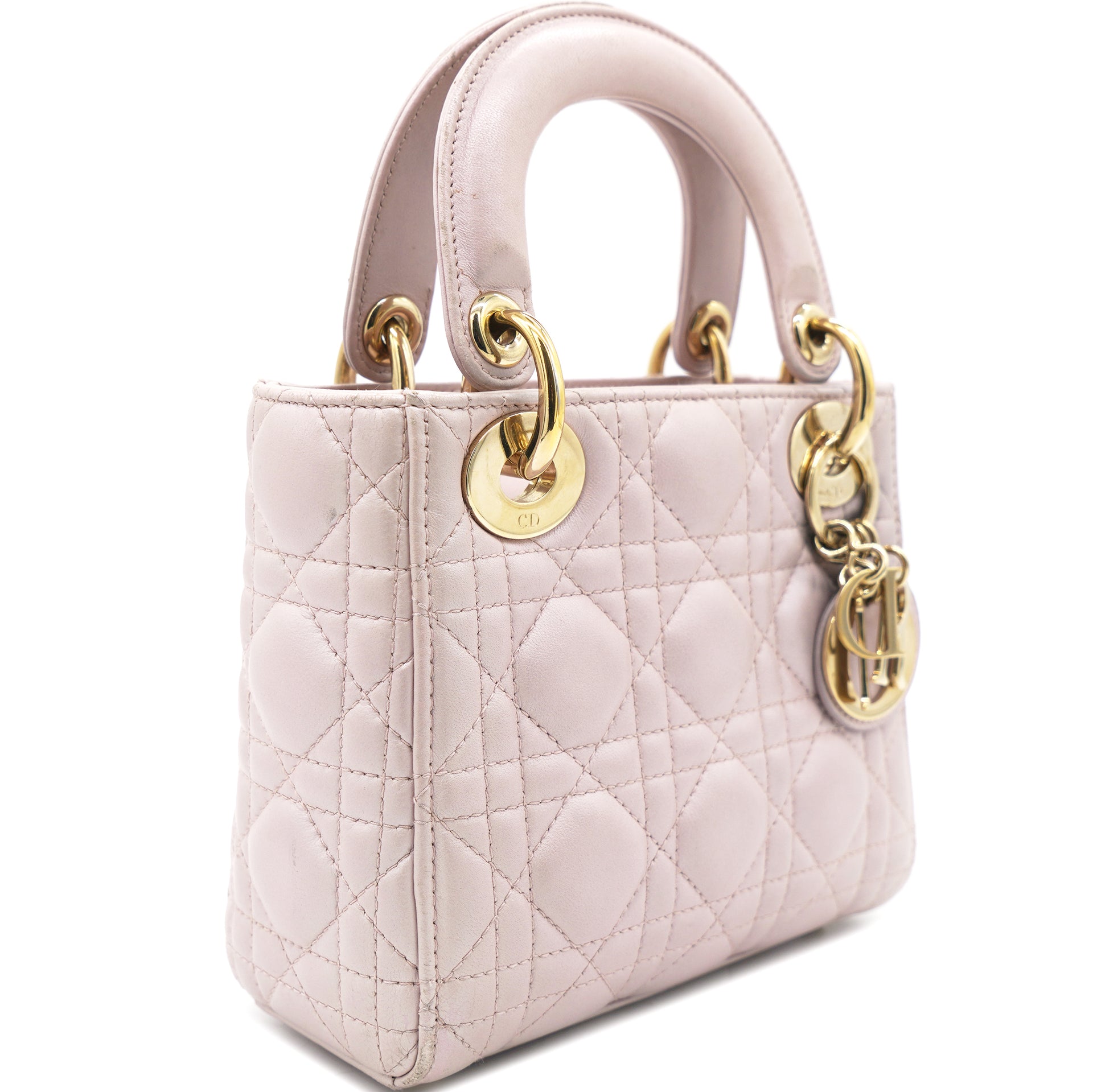 Christian Dior Pale Yellow Cannage Quilted Lambskin Leather Miss