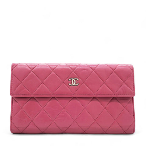 Long Wallet Pink Caviar Skin Matrasse Fuchsia Coco Mark Snap