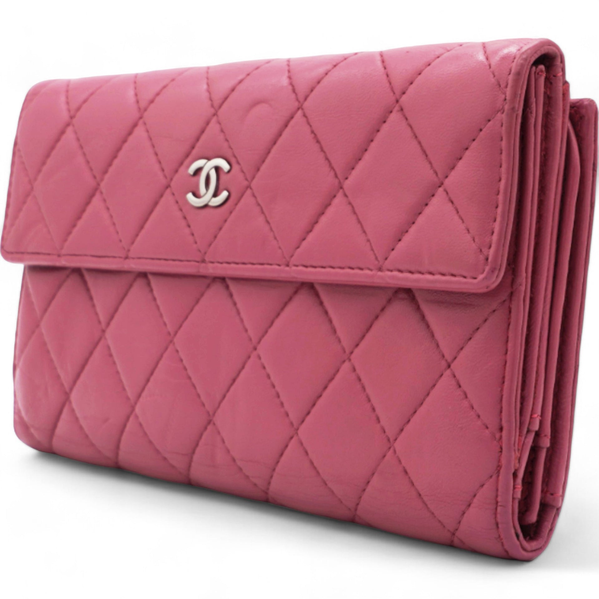 Long Wallet Pink Caviar Skin Matrasse Fuchsia Coco Mark Snap