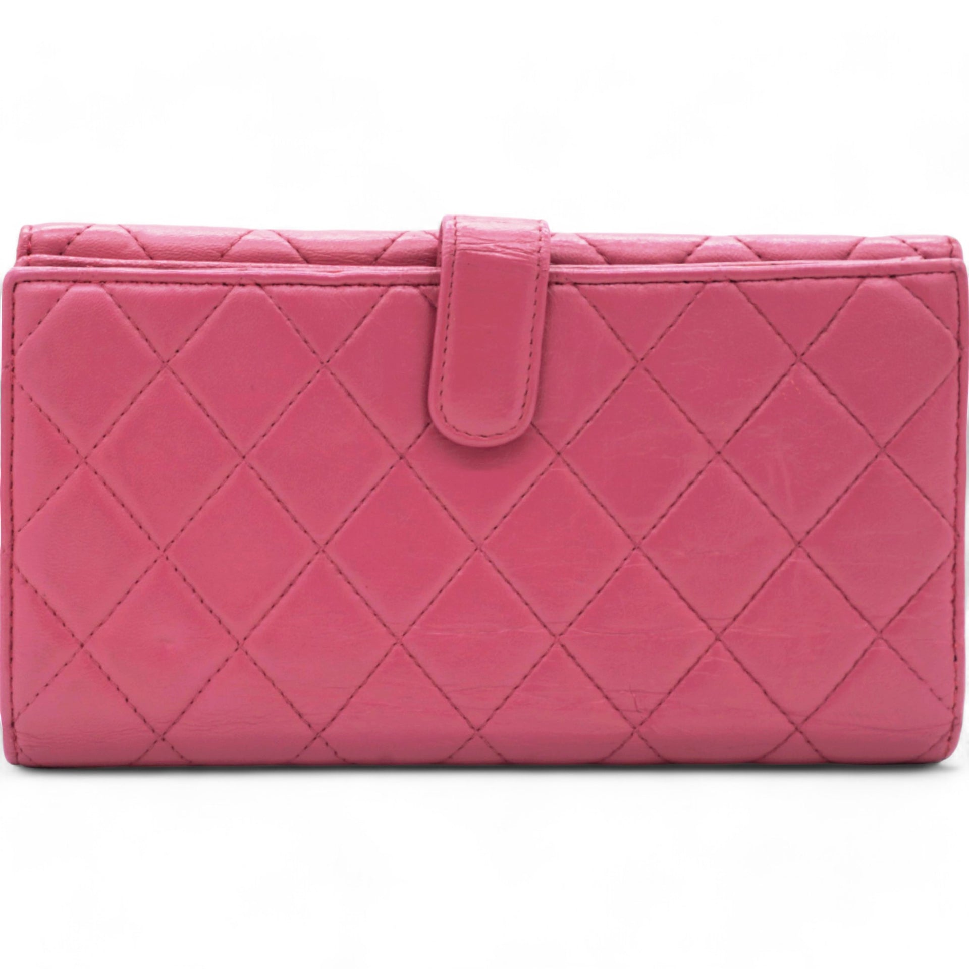 Long Wallet Pink Caviar Skin Matrasse Fuchsia Coco Mark Snap