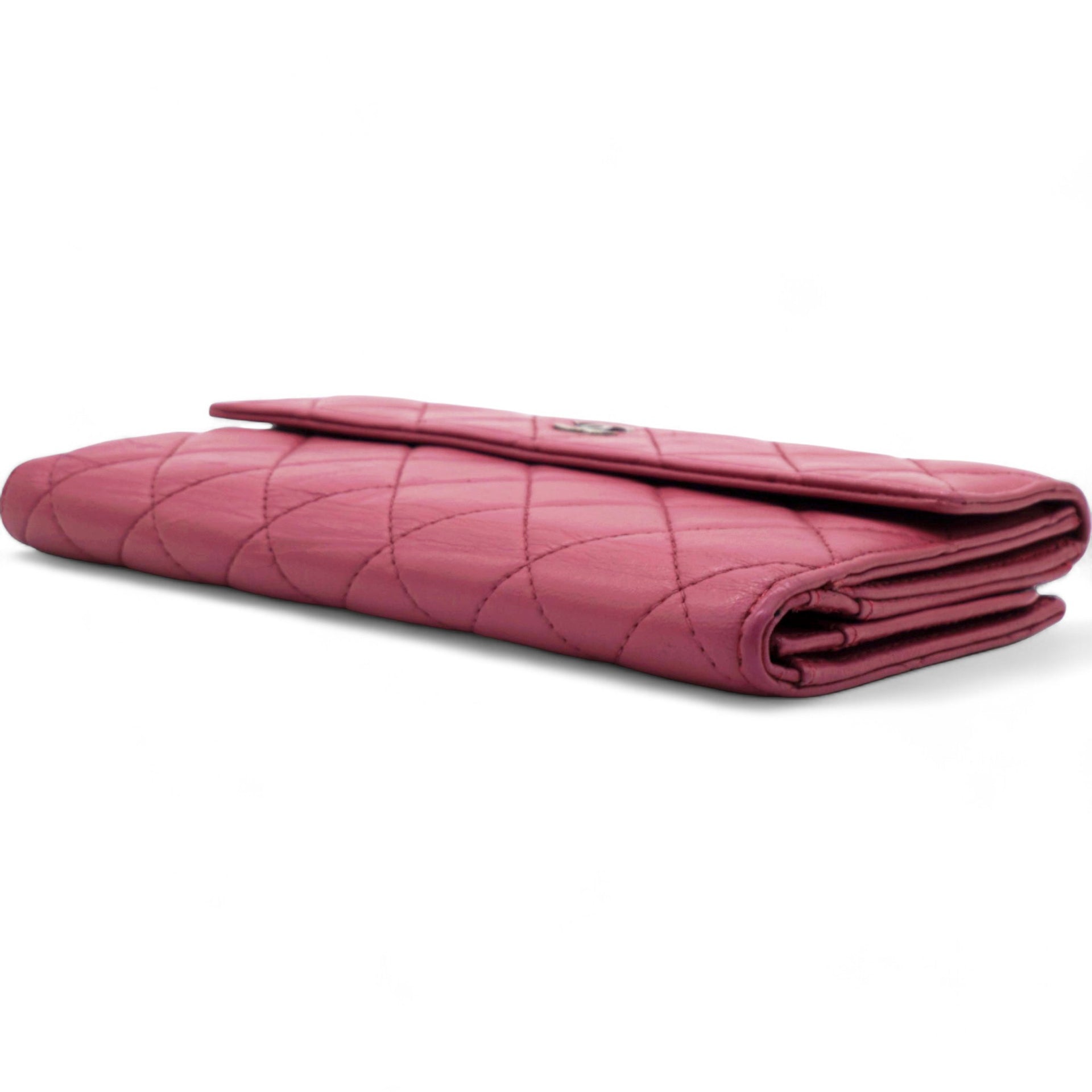 Long Wallet Pink Caviar Skin Matrasse Fuchsia Coco Mark Snap