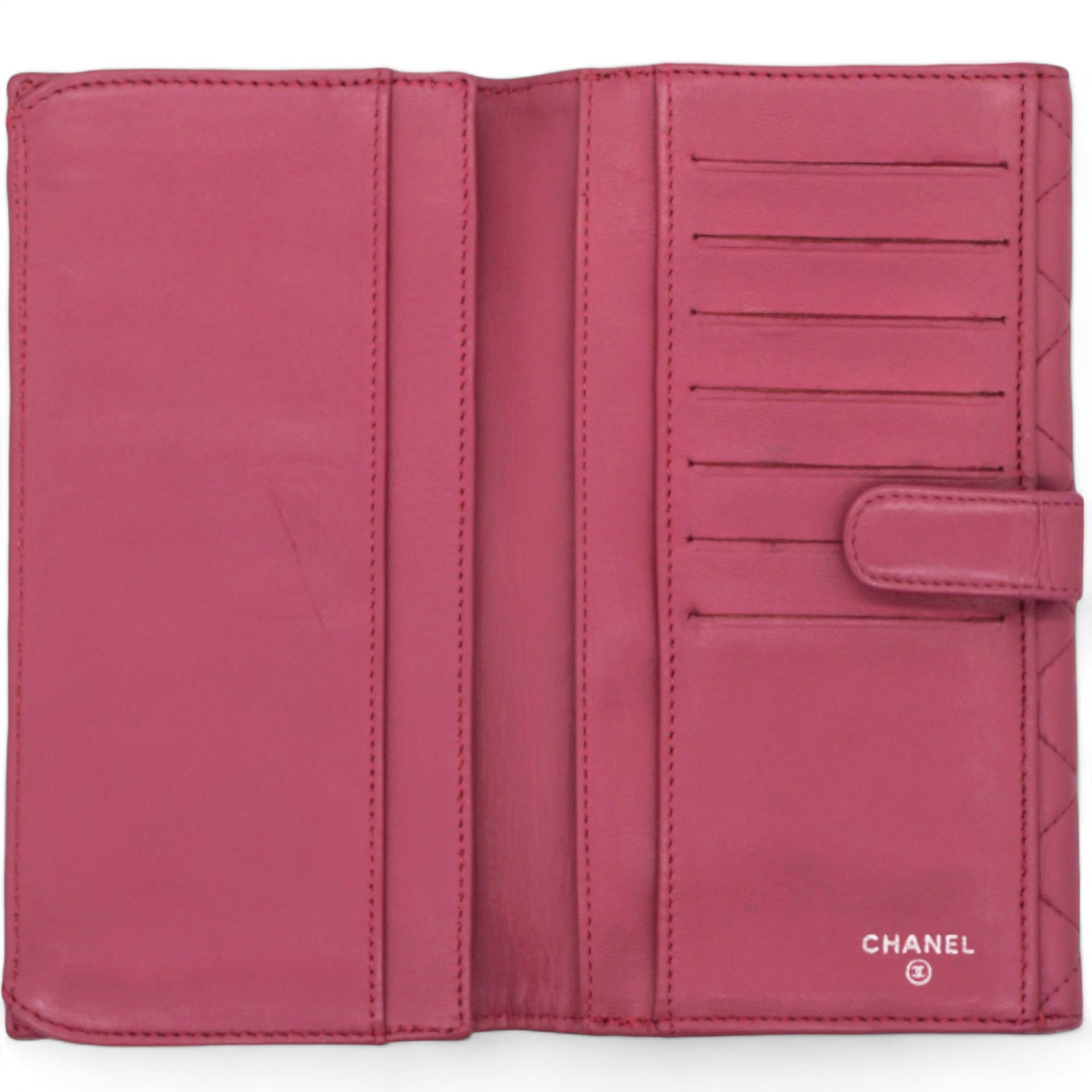 Long Wallet Pink Caviar Skin Matrasse Fuchsia Coco Mark Snap