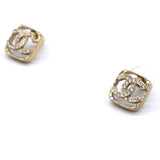 Gold And Crystal CC Square Logo Earrings