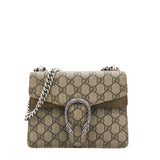 GG Supreme Monogram Suede Crystal Dionysus Shoulder Bag Beige Ebony Taupe Mini