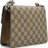 GG Supreme Monogram Suede Crystal Dionysus Shoulder Bag Beige Ebony Taupe Mini