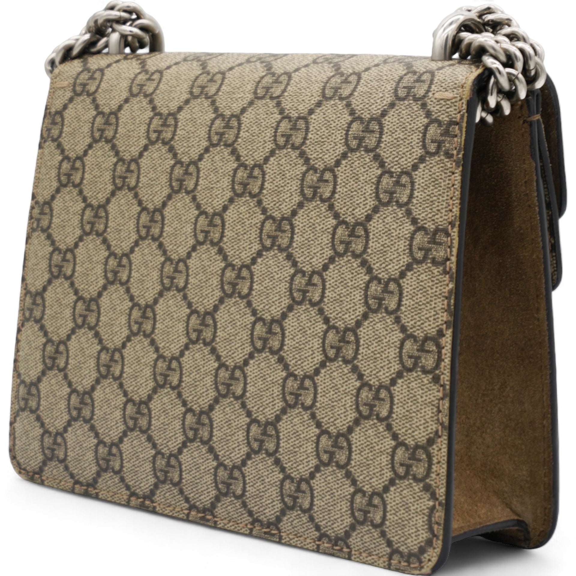 GG Supreme Monogram Suede Crystal Dionysus Shoulder Bag Beige Ebony Taupe Mini