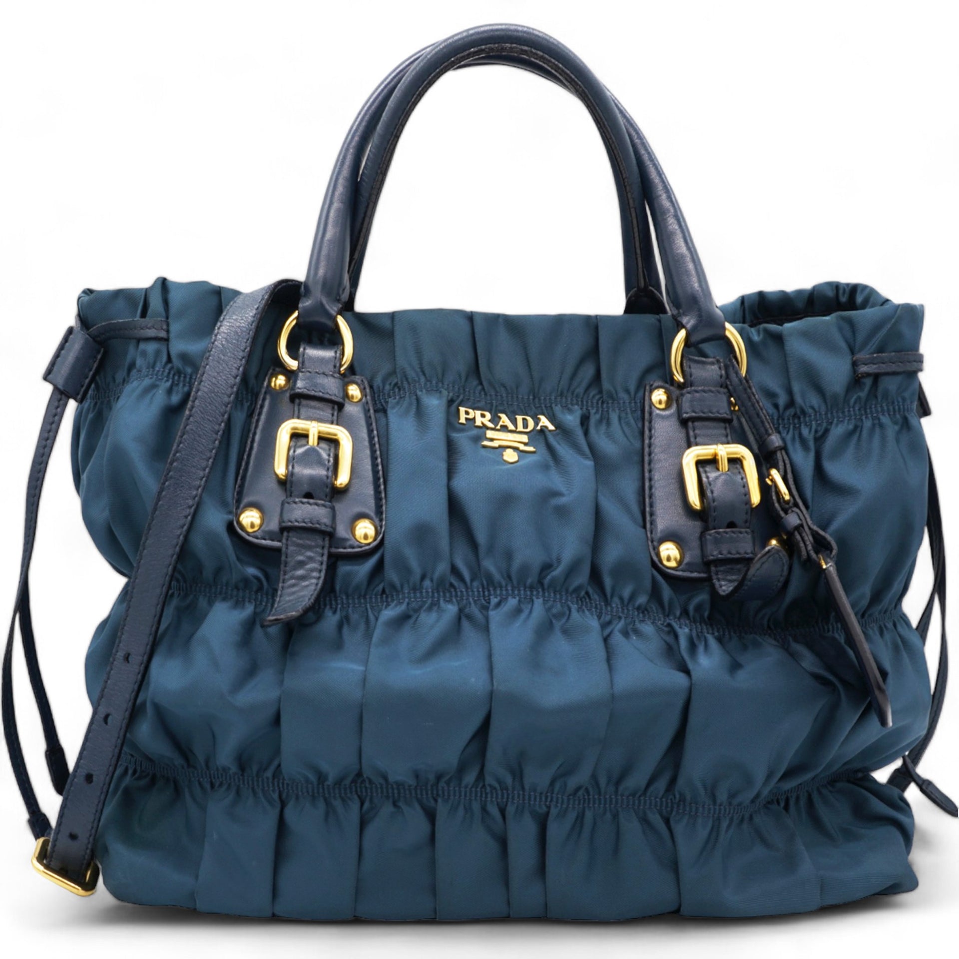 Prada Tessuto Nylon Nappa Gaufre Shopping Satchel Baltico STYLISHTOP