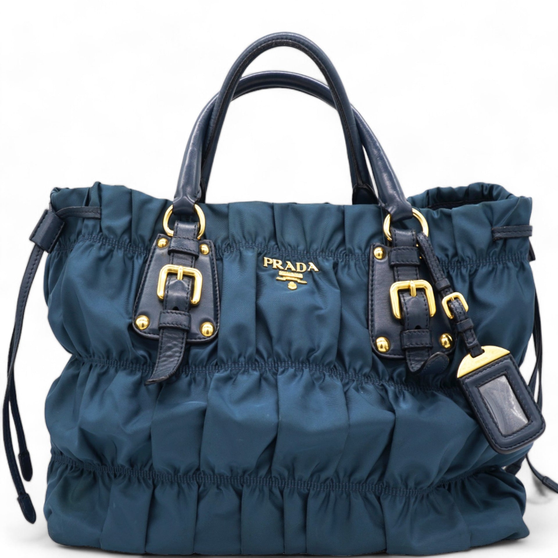 Prada Tessuto Nylon Nappa Gaufre Shopping Satchel Baltico STYLISHTOP