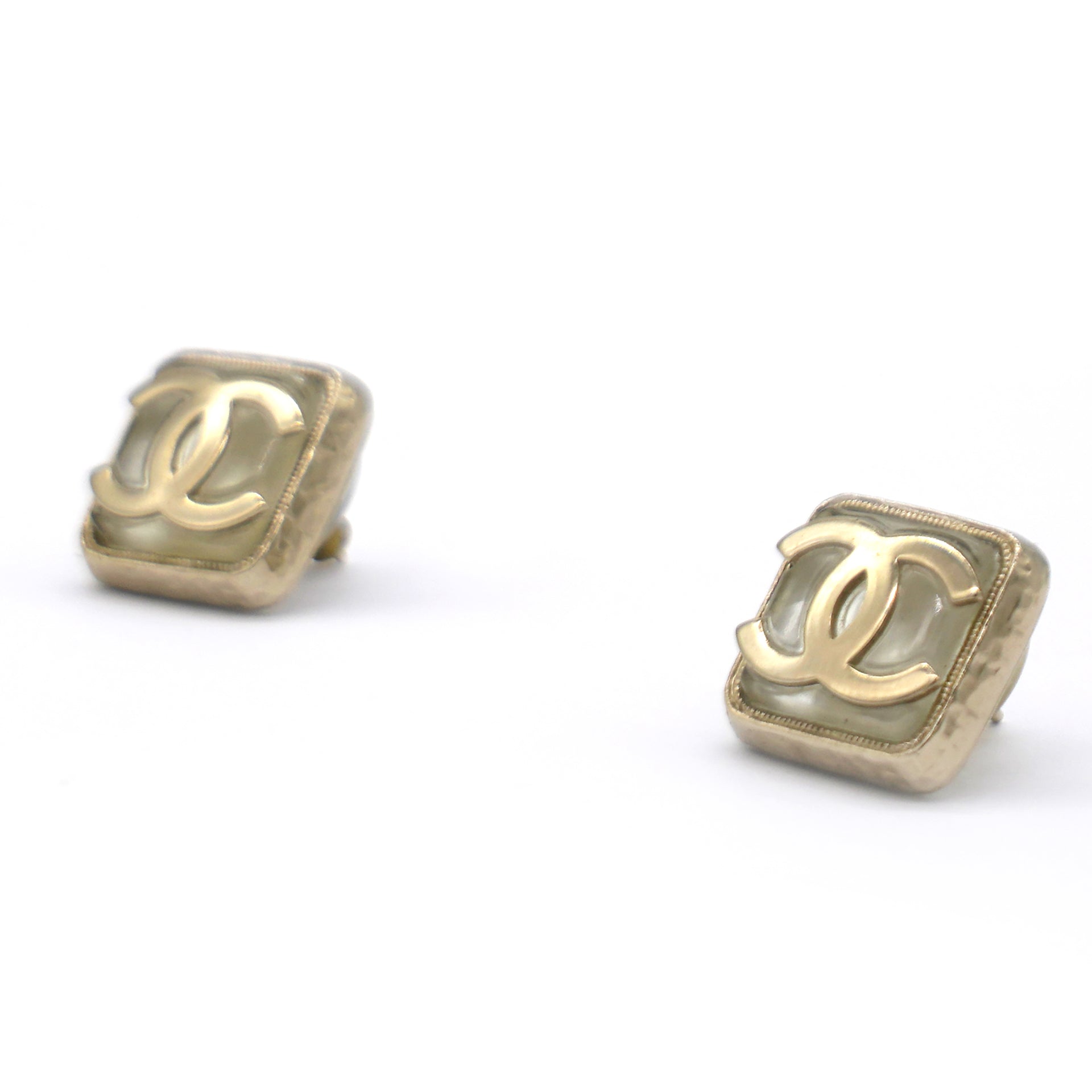 CC Square Earrings Gold Tone