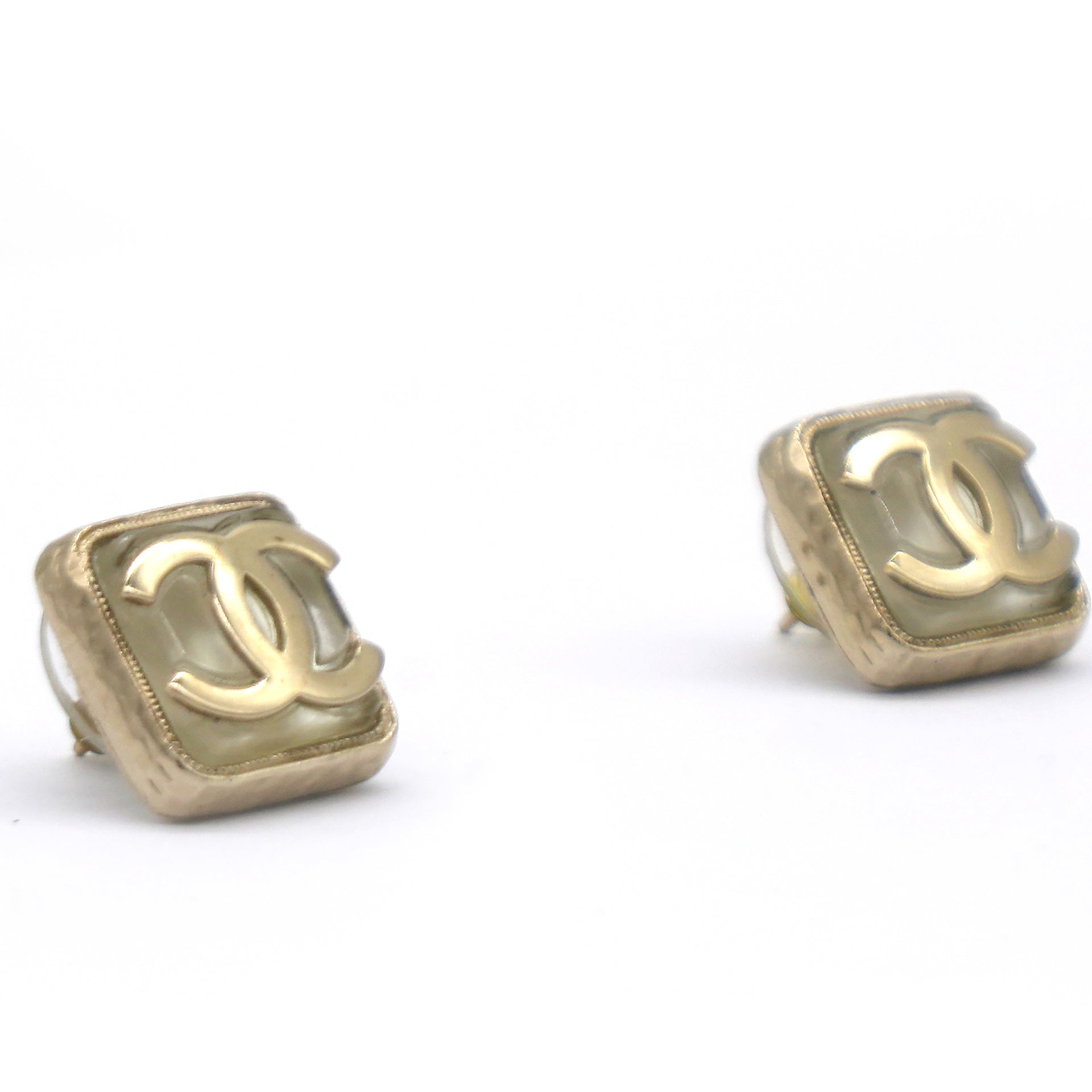 CC Square Earrings Gold Tone