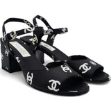 Printed Lambskin CC Sandals Black White Size 37