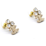 Gold 3 Round Crystal CC Small Piercing Earrings