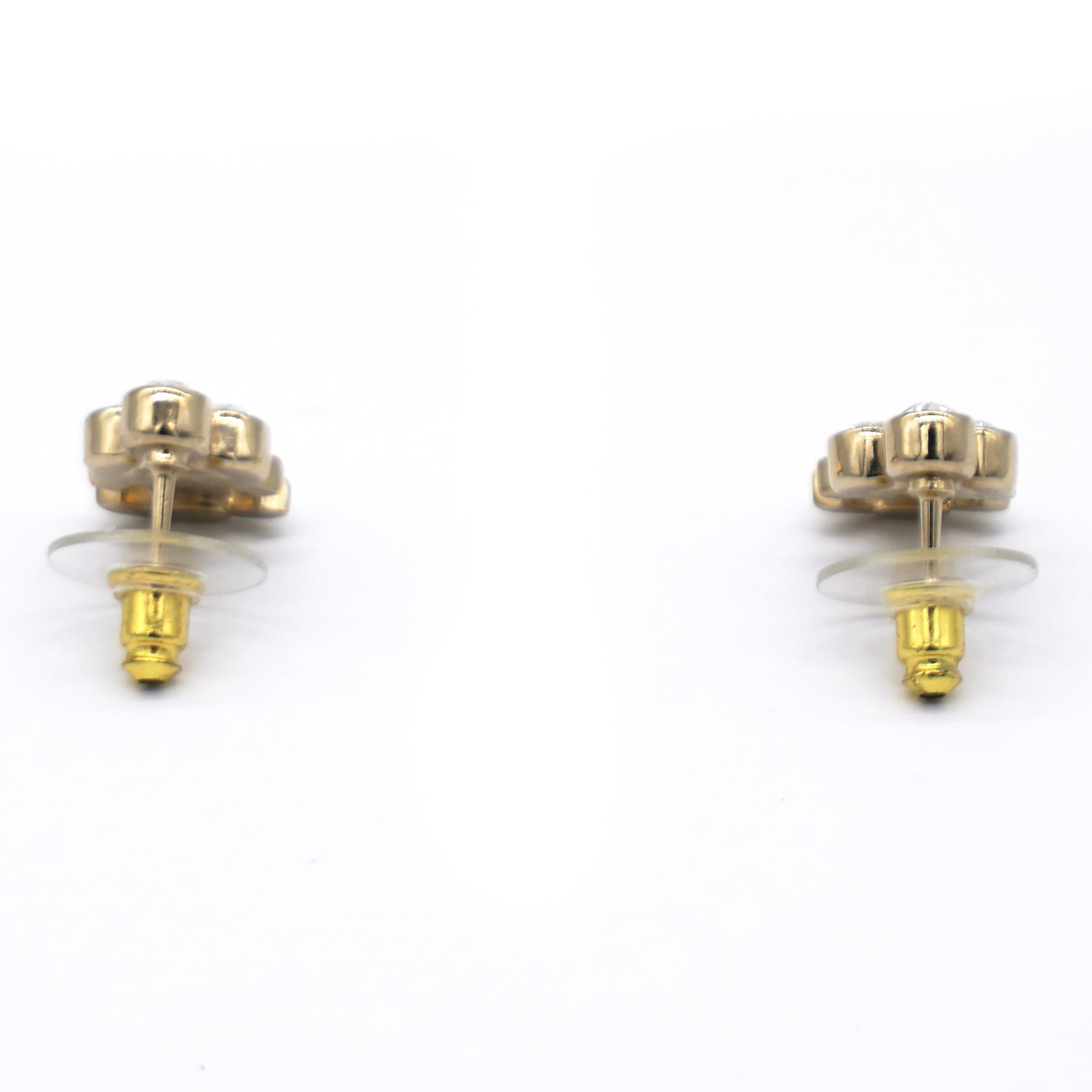 Gold 3 Round Crystal CC Small Piercing Earrings