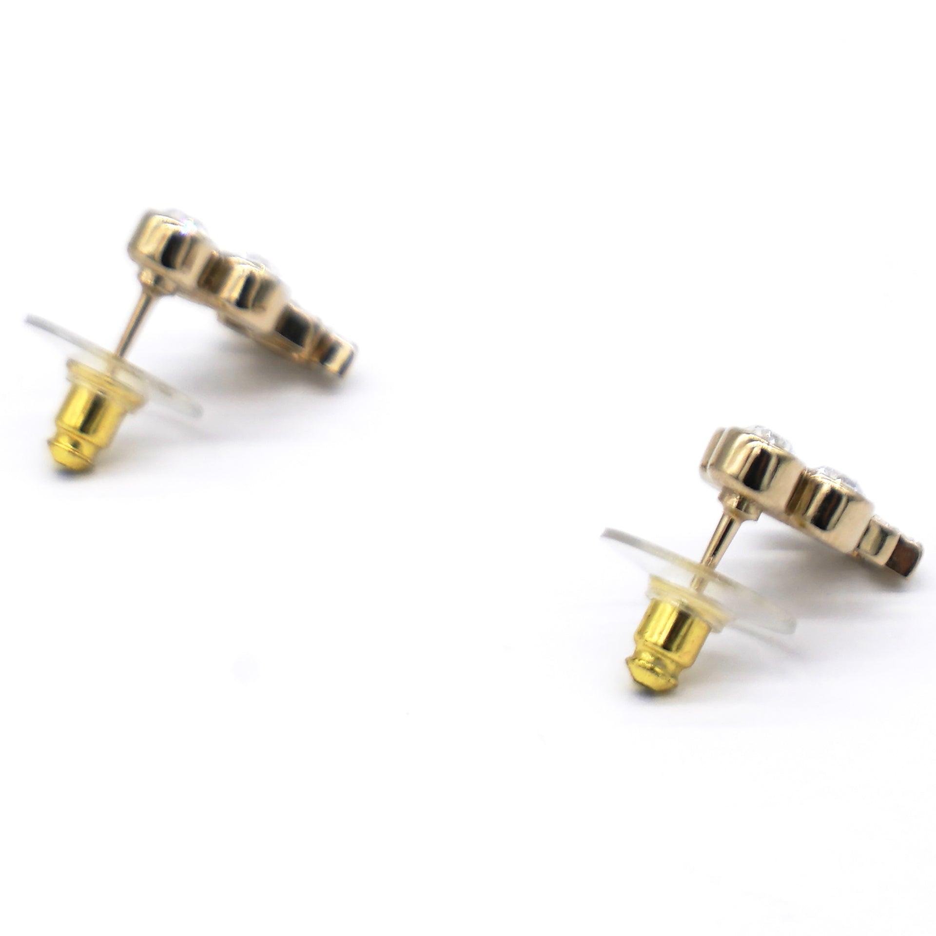 Gold 3 Round Crystal CC Small Piercing Earrings