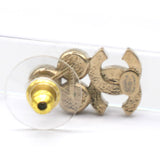 Gold 3 Round Crystal CC Small Piercing Earrings