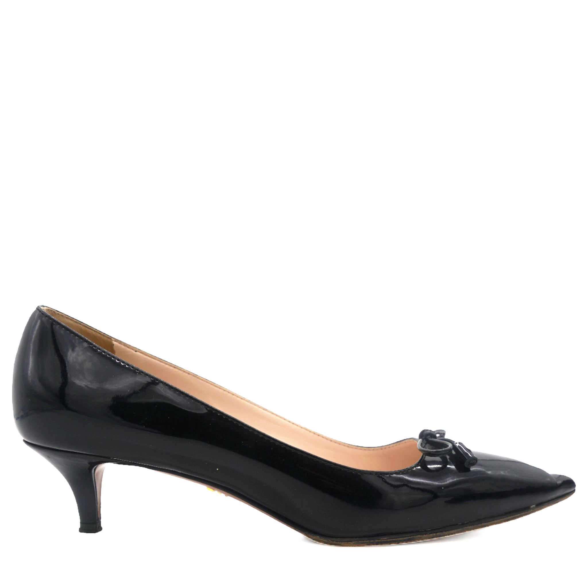 Prada Black Patent Leather Bow Pumps 36.5 STYLISHTOP