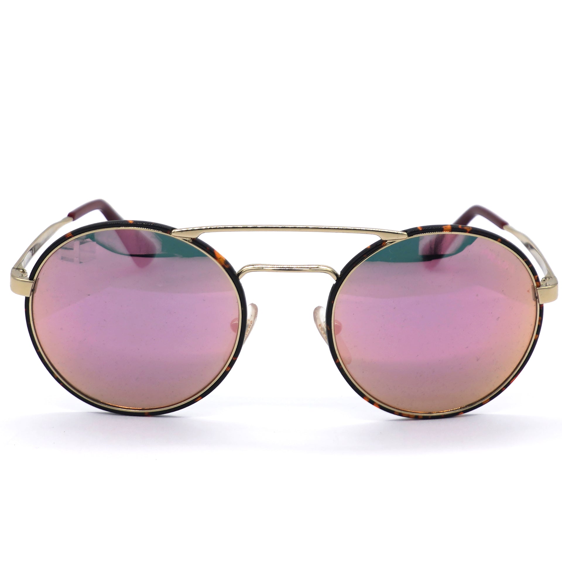 Dark Havana Brown/ Pink Mirrored Cinema Round Sunglasses