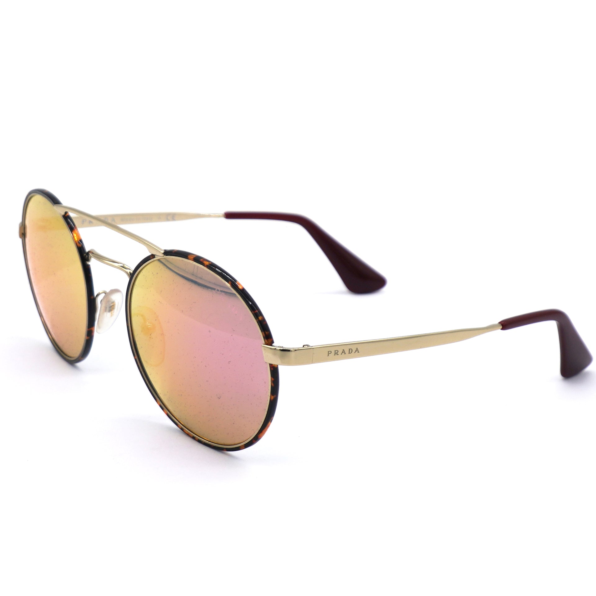 Dark Havana Brown/ Pink Mirrored Cinema Round Sunglasses