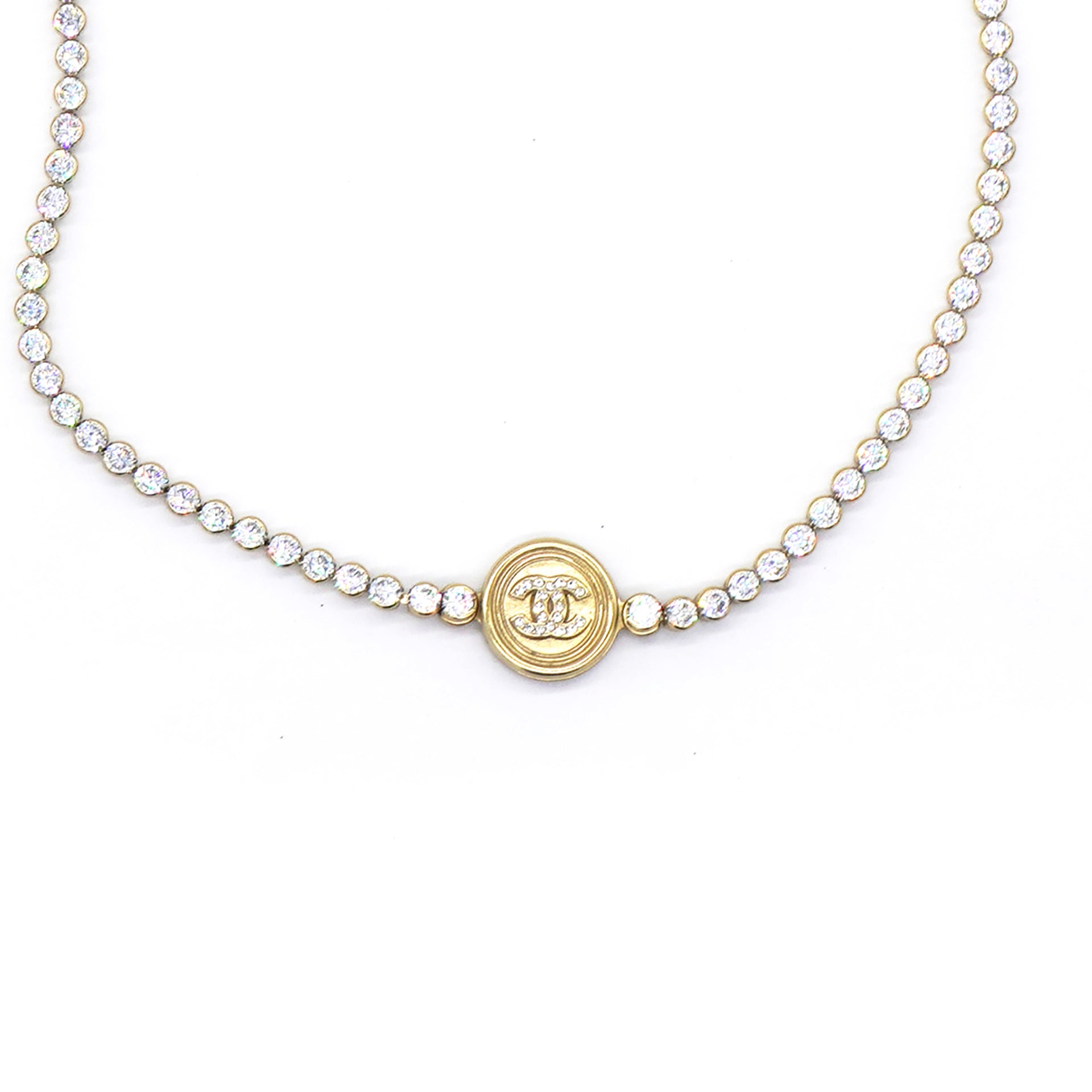 Crystal CC Chain Short Necklace Gold