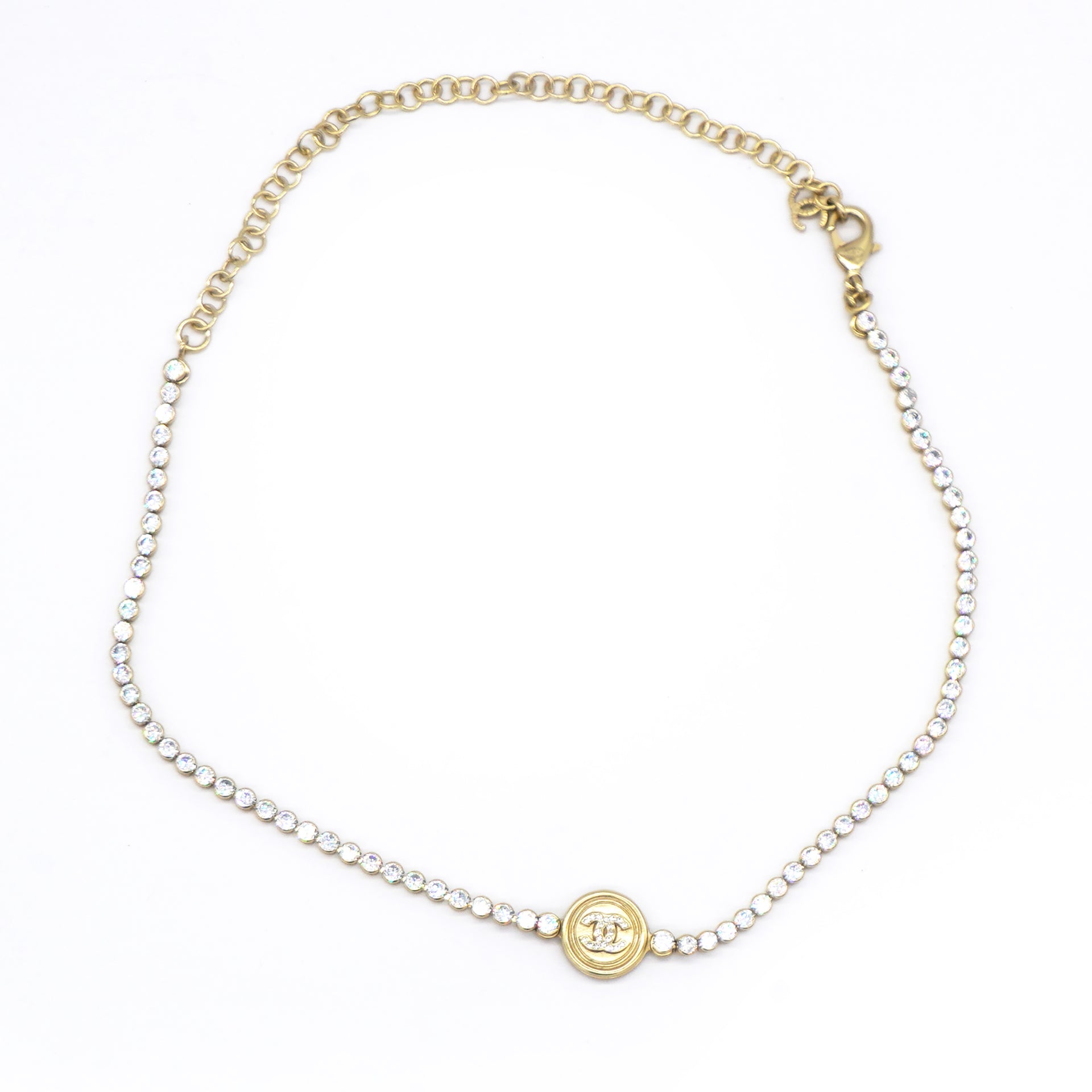 Crystal CC Chain Short Necklace Gold