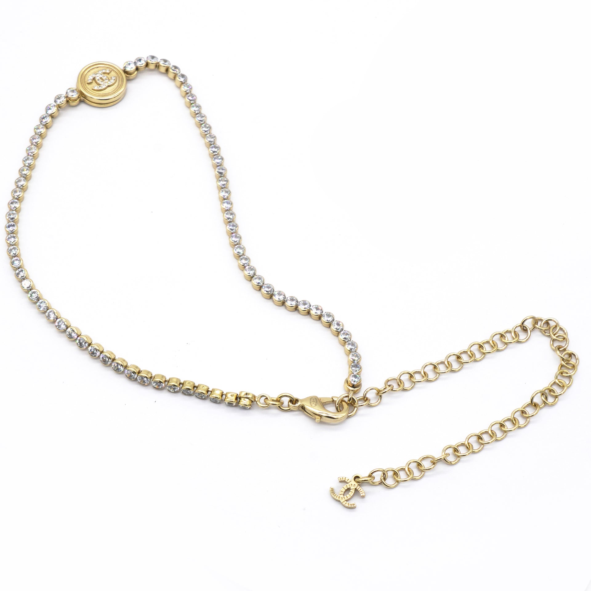 Crystal CC Chain Short Necklace Gold